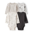 Lot de 4 Bodies à Manches Longues Moutons & Rayures Bébé Garçon Carter's - Blanc