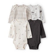 Lot de 4 Bodies à Manches Longues Moutons & Rayures Bébé Garçon Carter's - Blanc