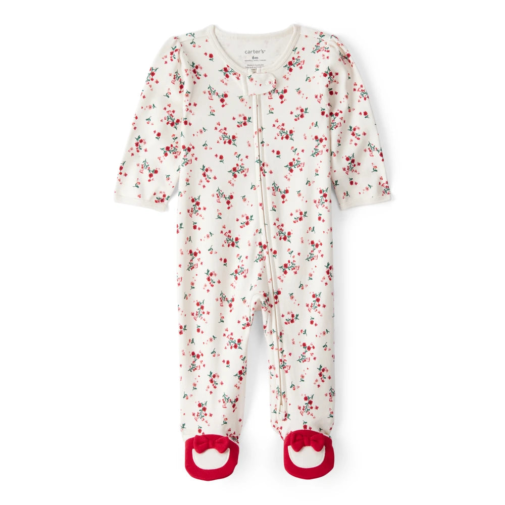 Grenouillère en Coton Petites Fleurs & Nœuds Bébé Fille Carter's - Blanc & Rouge