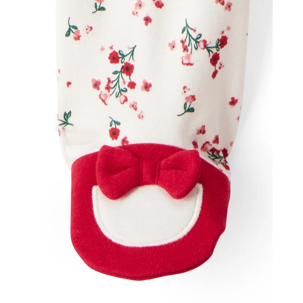 Grenouillère en Coton Petites Fleurs & Nœuds Bébé Fille Carter's - Blanc & Rouge
