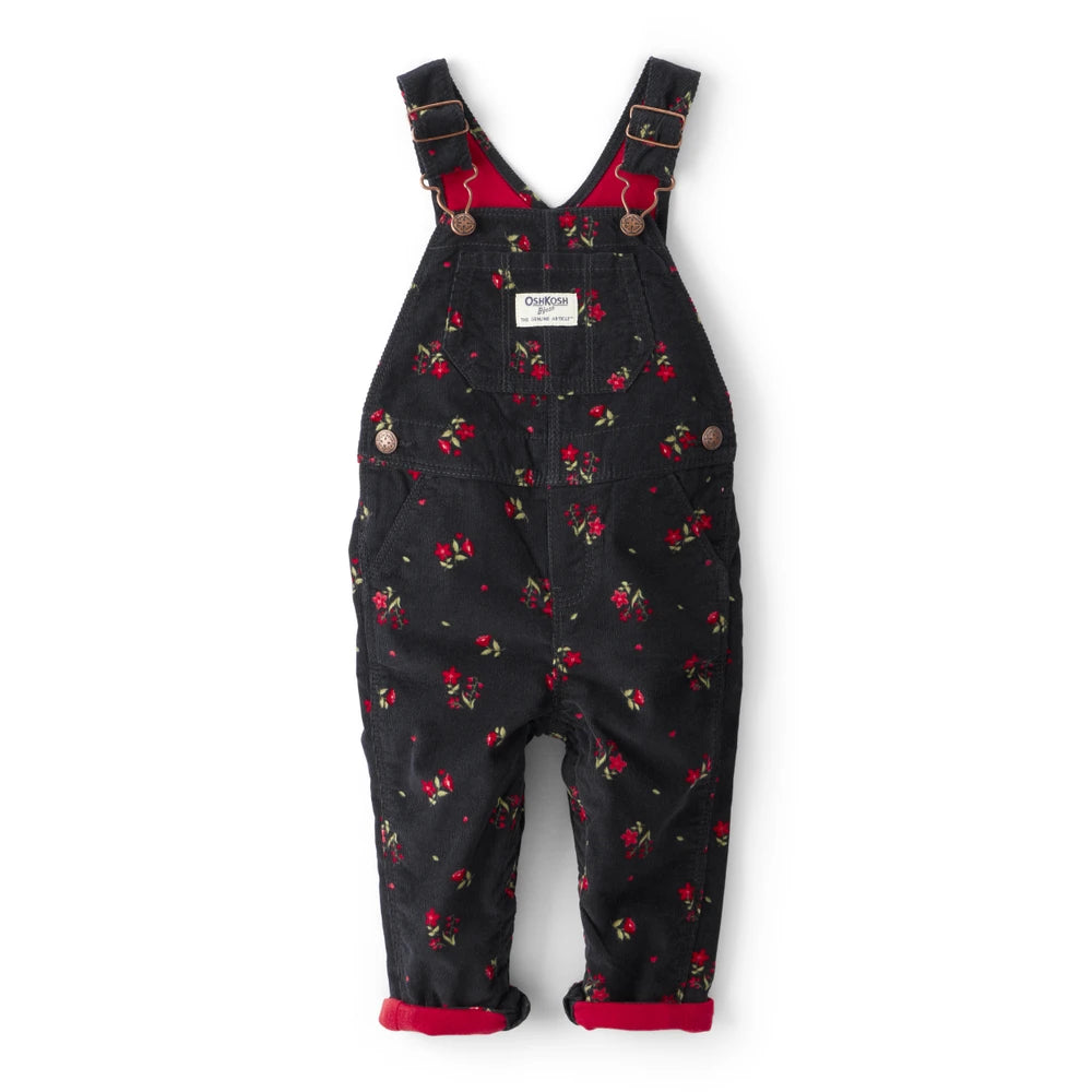 Salopette en Velours Côtelé Fleurie Bébé Fille OshKosh - Noir