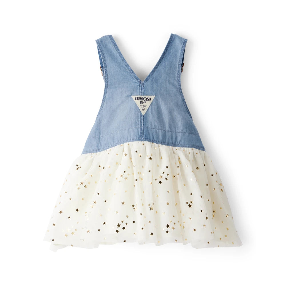 Jupe-Salopette Chambray et Tulle Bébé Fille OshKosh - Bleu & Crème