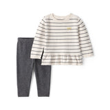 Ensemble 2 Pièces T-shirt Nœud & Pantalon Rayé Bébé Fille Carter's - Blanc & Gris