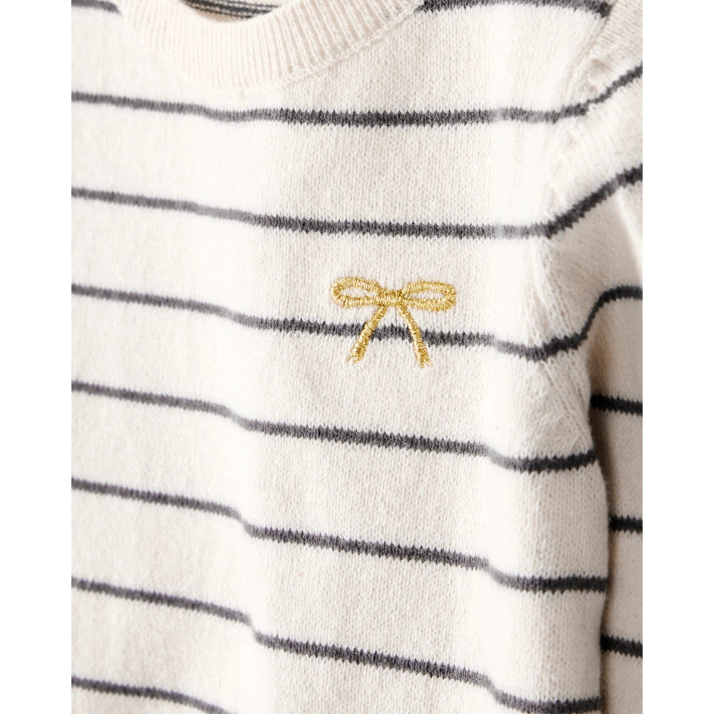Ensemble 2 Pièces T-shirt Nœud & Pantalon Rayé Bébé Fille Carter's - Blanc & Gris