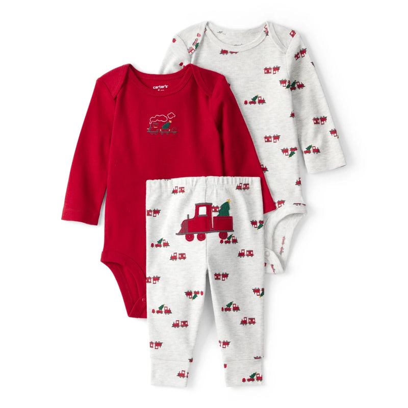 Baby Boy Carter's 3-Piece Christmas Train Bodysuits & Pants Set - Red