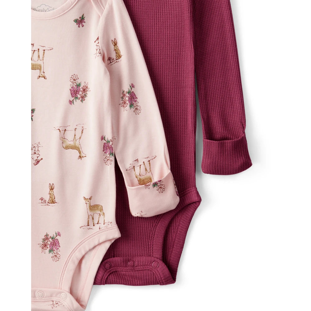 Lot de 2 Bodies à Manches Longues PurelySoft Faons Bébé Fille Carter's - Bordeaux & Rose