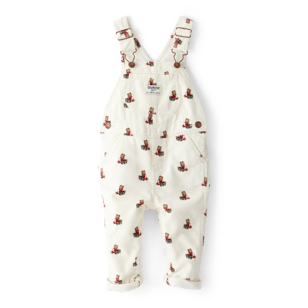 Salopette en Velours Côtelé Imprimé Oursons Bébé Fille OshKosh - Blanc