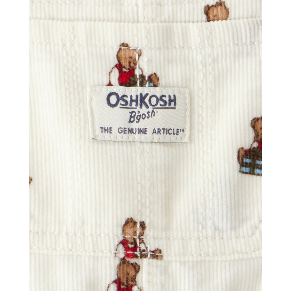 Salopette en Velours Côtelé Imprimé Oursons Bébé Fille OshKosh - Blanc