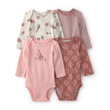 Lot de 4 Bodies à Manches Longues Safari Bébé Fille Carter's - Rose