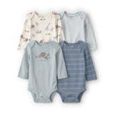 Lot de 4 Bodies à Manches Longues Safari Bébé Garçon Carter's - Bleu