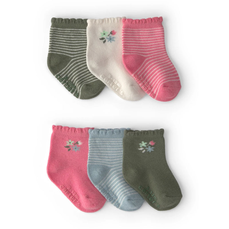 Lot de 6 Paires de Chaussettes Festonnées Fleurs & Rayures Bébé Fille Carter's - Multi