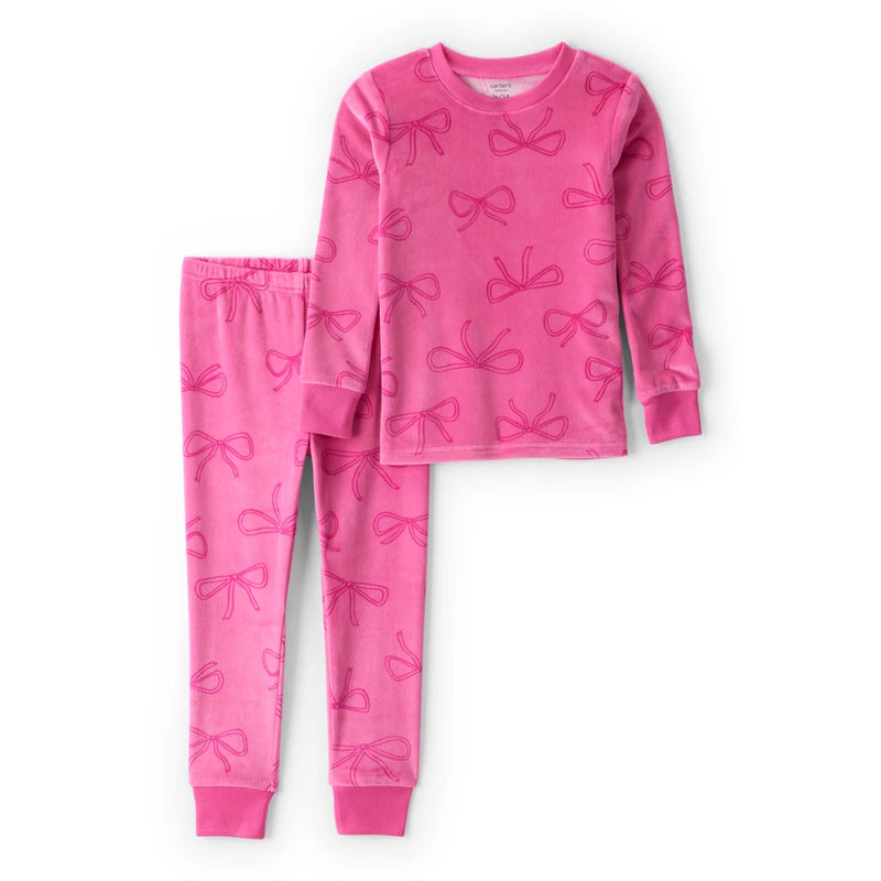 Girl Carter's DreamPlush Bow 2-Piece Pajamas - Pink