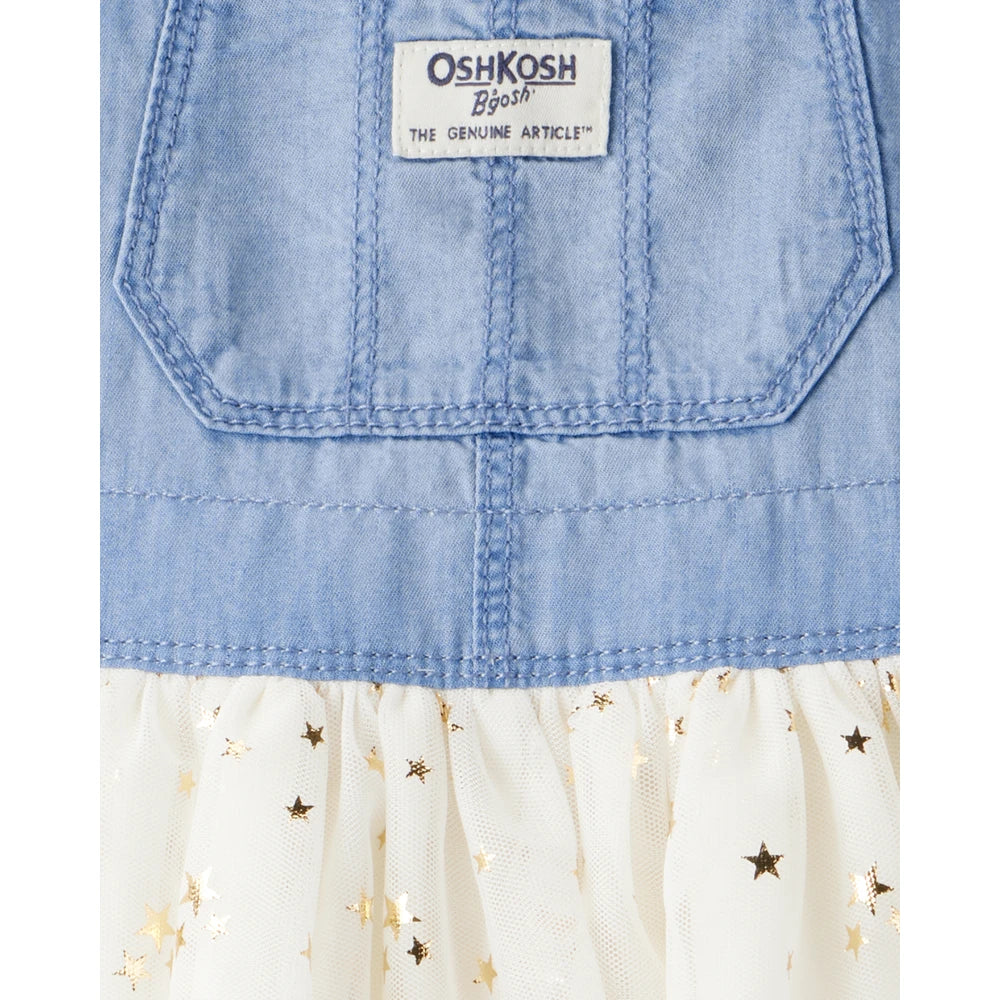 Jupe-Salopette Chambray et Tulle Fille OshKosh - Bleu & Crème