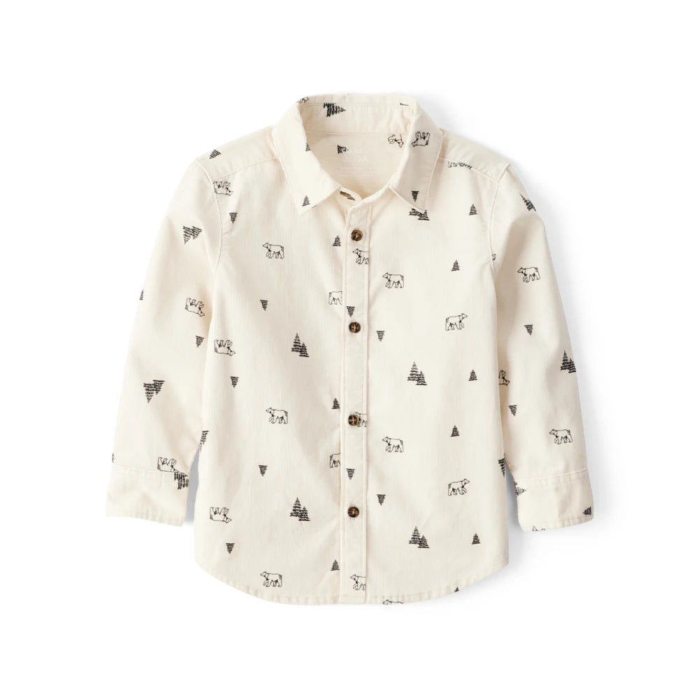 Chemise en Velours Côtelé Forêt d'Hiver Garçon Carter's - Ivoire