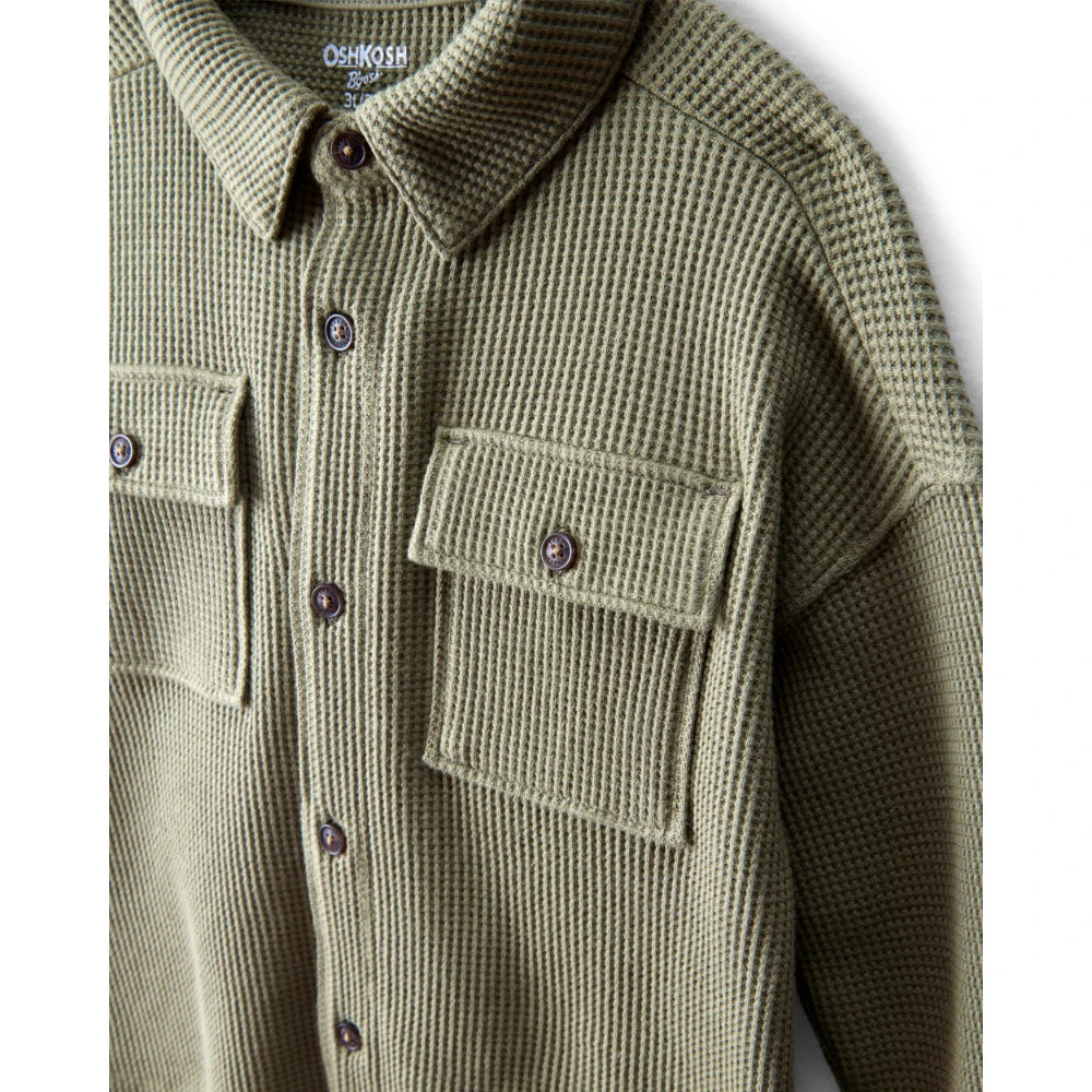 Chemise Utilitaire Gaufrée à Manches Longues Garçon OshKosh - Olive