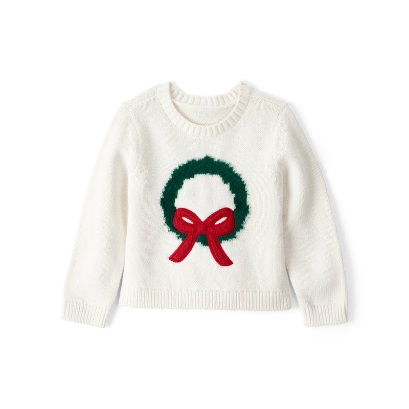 Girl Carter's Knit Christmas Wreath Sweater - White