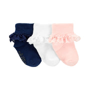 Lot de 3 Paires de Chaussettes à Volants Fille Carter's - Rose Blanc & Marine
