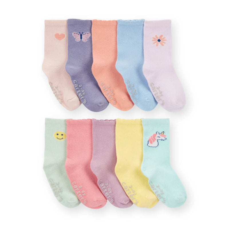 Lot de 10 Paires de Chaussettes Mi-Mollet Motifs Fille Carter's - Multi