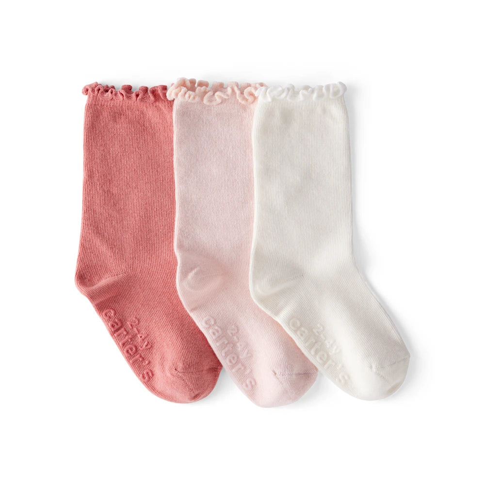 Lot de 3 Paires de Chaussettes Hautes Fille Carter's - Rose & Blanc