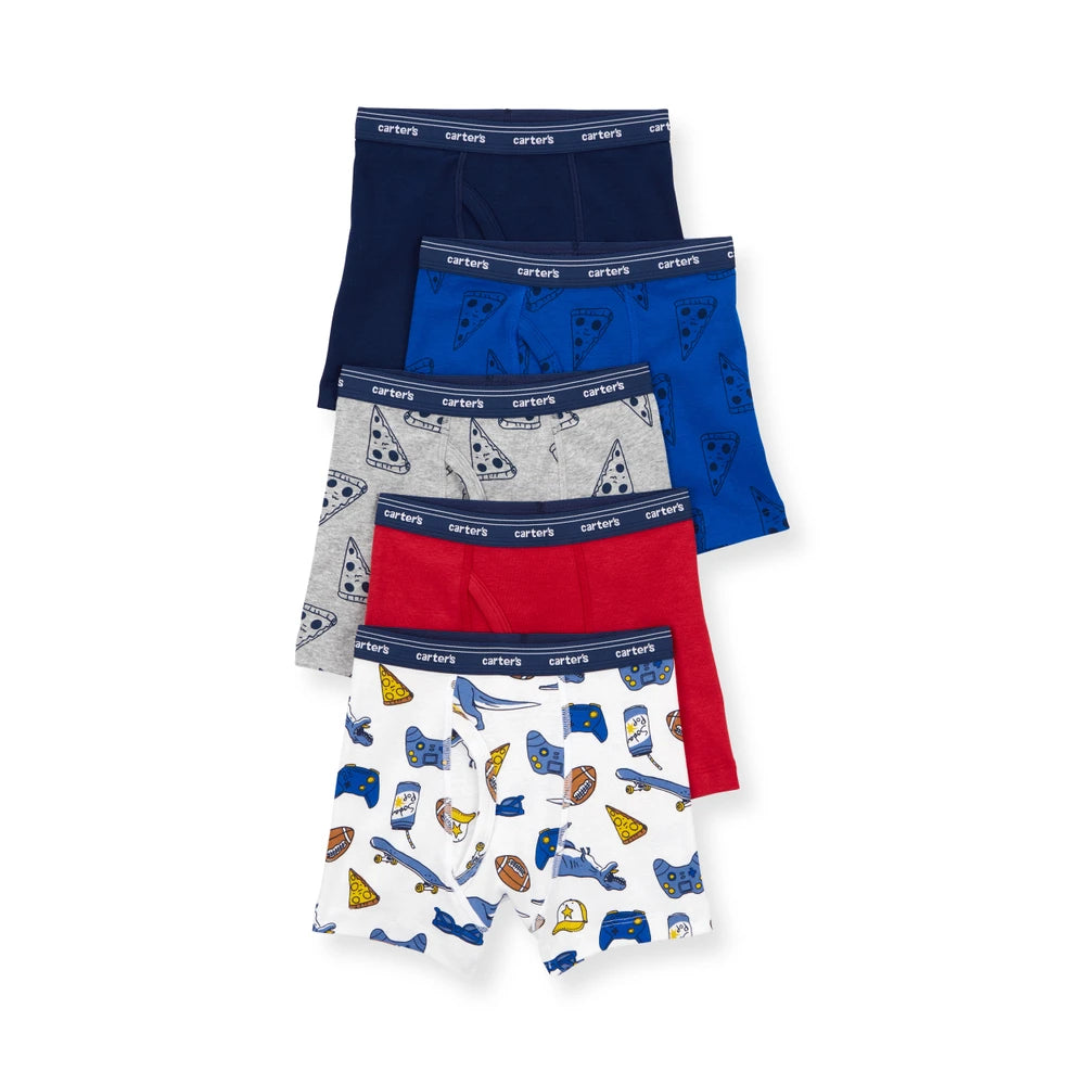 Lot de 5 Boxers Pizza & Gamer Garçon Carter's - Bleu & Rouge
