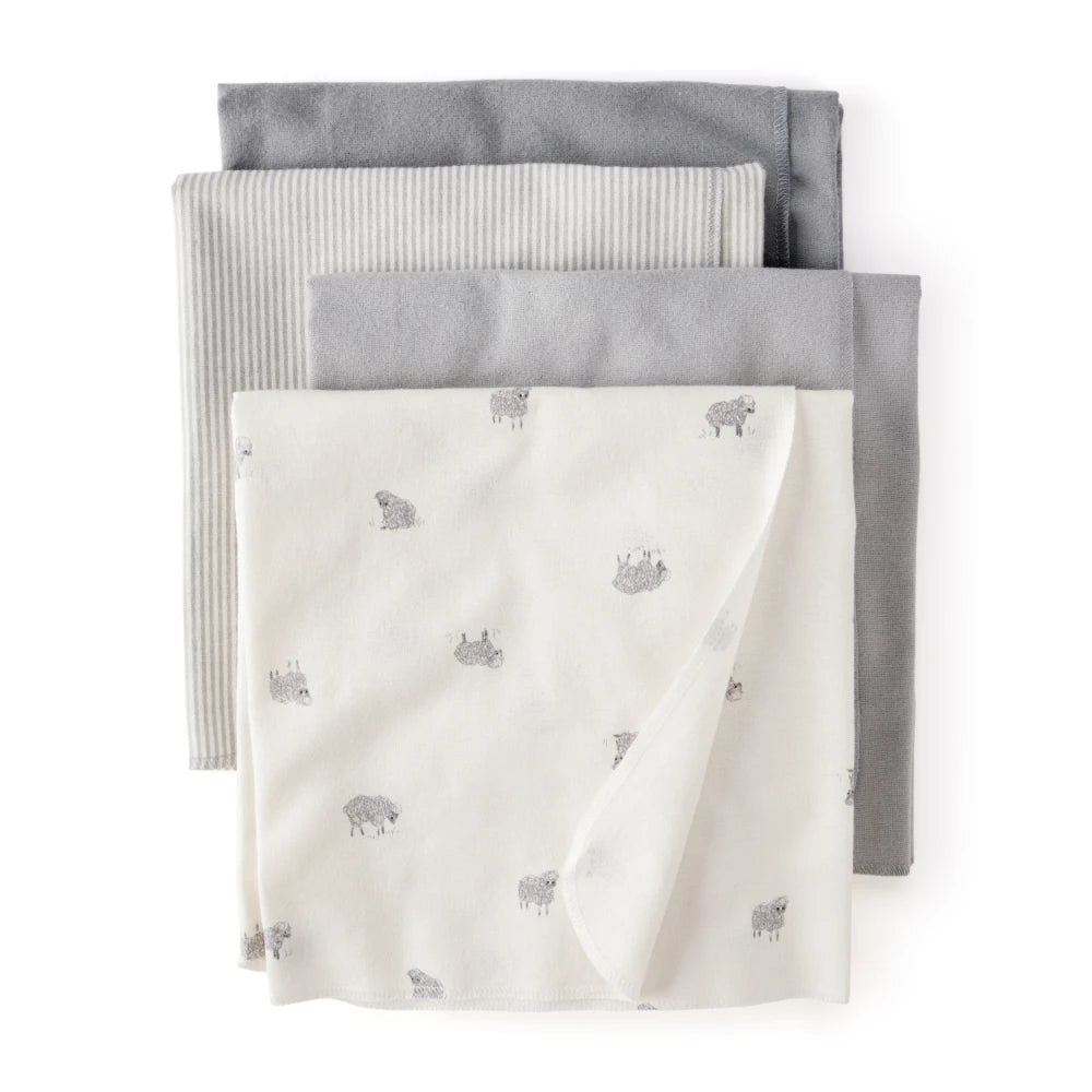 Lot de 4 Langes d'Emmaillotage Moutons & Rayures Bébé Carter's - Gris & Blanc