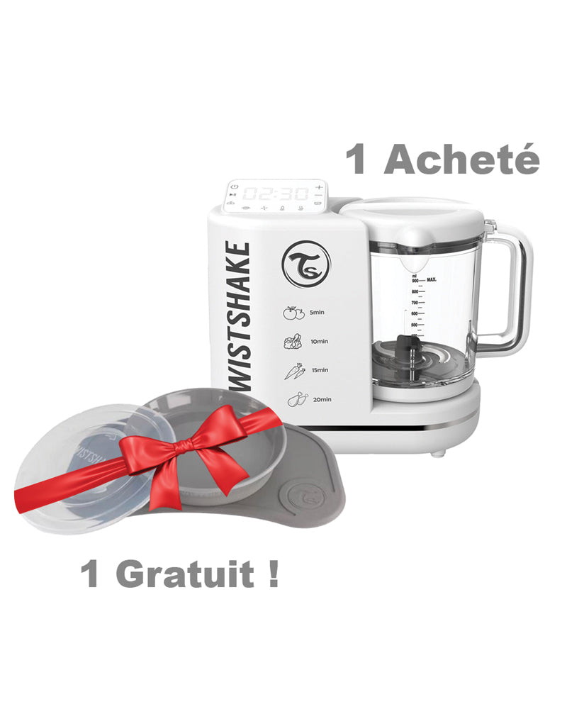 Offre : Twistshake Robot cuiseur 6 en 1 - Blanc = Plateau Click-mat & Assiette Gris Gratuit!