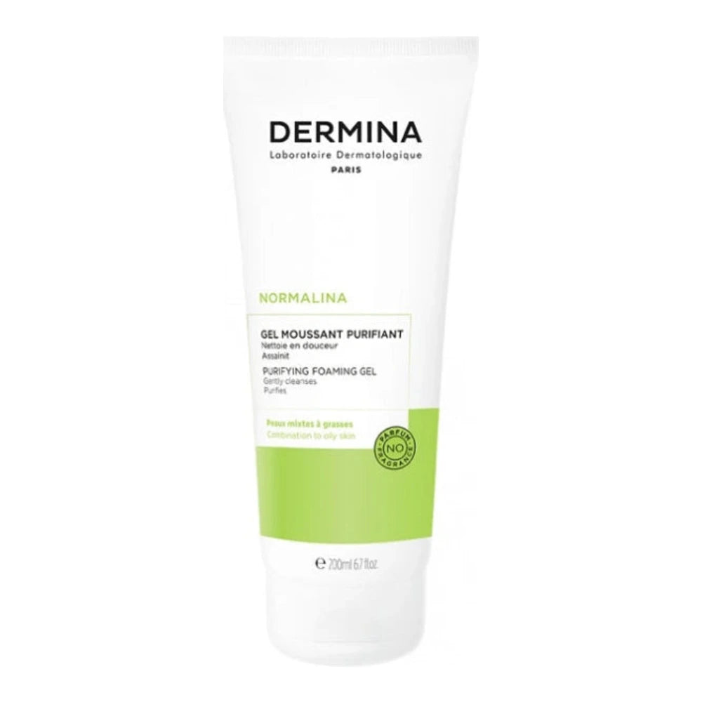 Dermina Normalina gel moussant purifiant peaux mixtes à grasses 200 ml – flacon