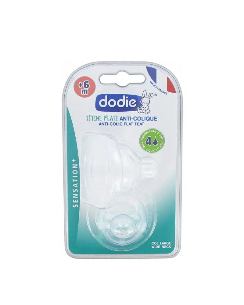 Dodie Lot de 2 Tétines Plate Sens+ Anti-Colique D4 +6M Liquide Epais