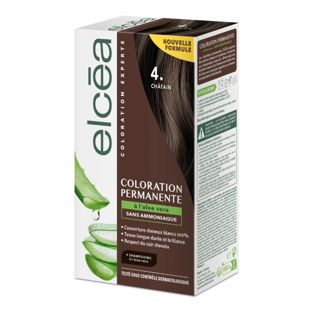 Elcéa coloration permanente à l'aloe vera, teinte 4 Châtain