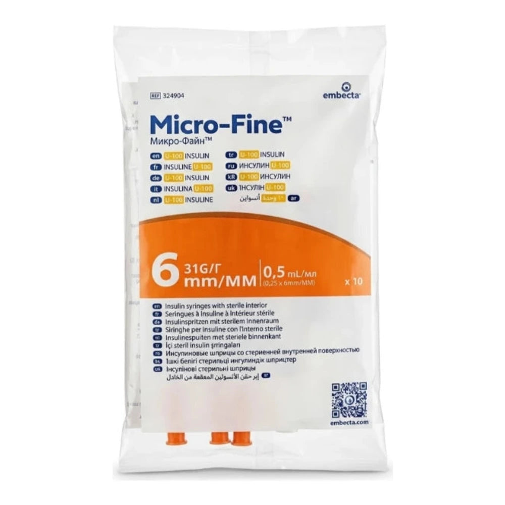 Embecta Micro-Fine Plus Seringue A insuline 0.5ml Sachets 10pcs