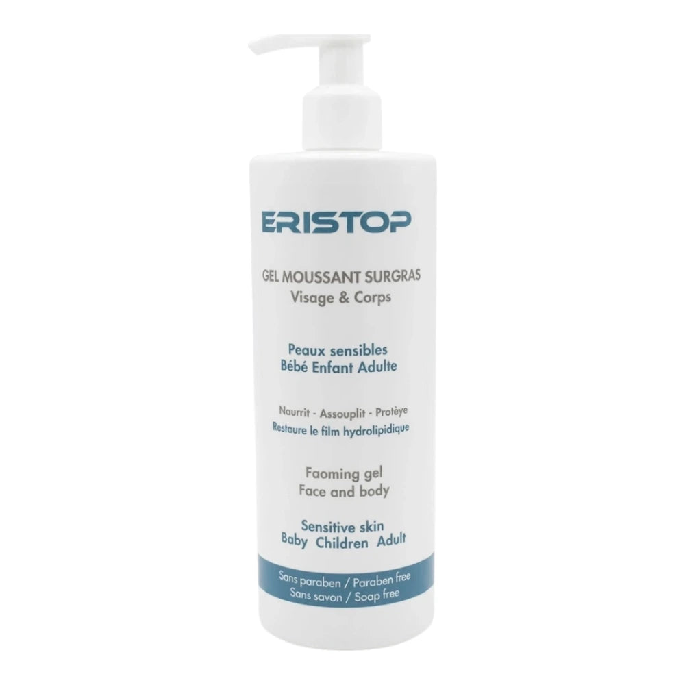 Eristop gel moussant surgras visage et corps, flacon pompe de 500 ml