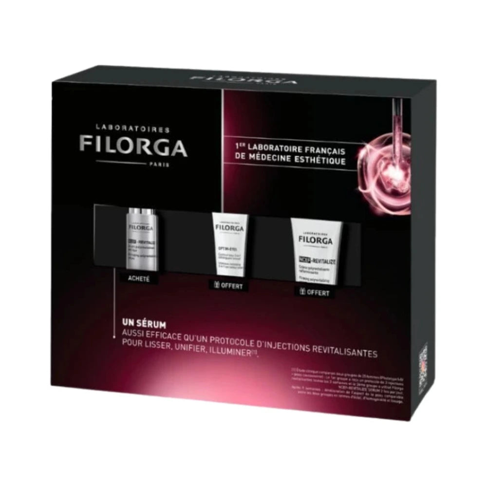 Coffret Filorga NCEF-Revitalize sérum, crème et Optim-Eyes – vue du coffret