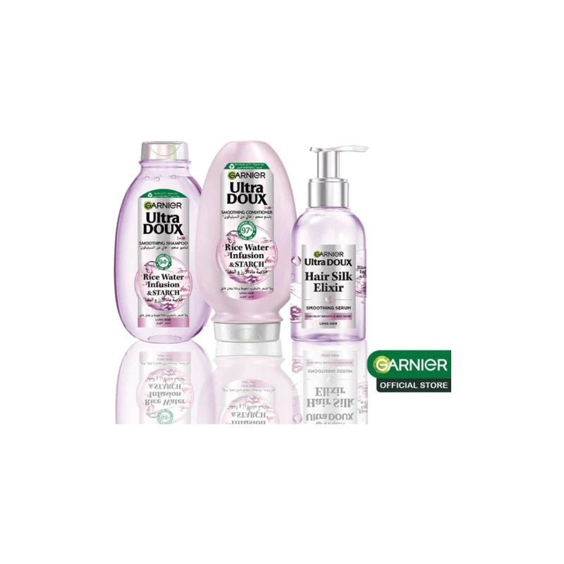 Garnier Ultra Doux روتين ماء الأرز – شامبو + سيروم + بلسم
