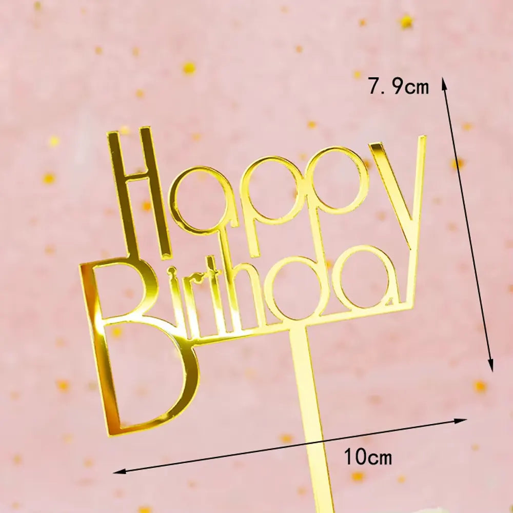 Cake Topper Happy Birthday - Gold