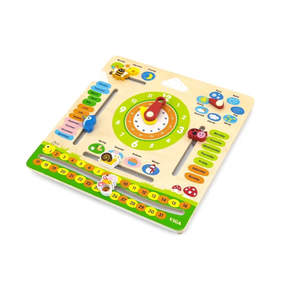 Viga Toys Calendrier Horloge en Bois 3A+