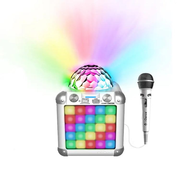 iDance Cube BC100X – مكبر صوت كاريوكي بلوتوث مع تأثيرات ضوئية - أبيض