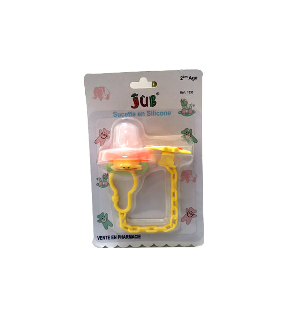 Sucette en silicone Juniors 2ème âge avec clip attache-sucette