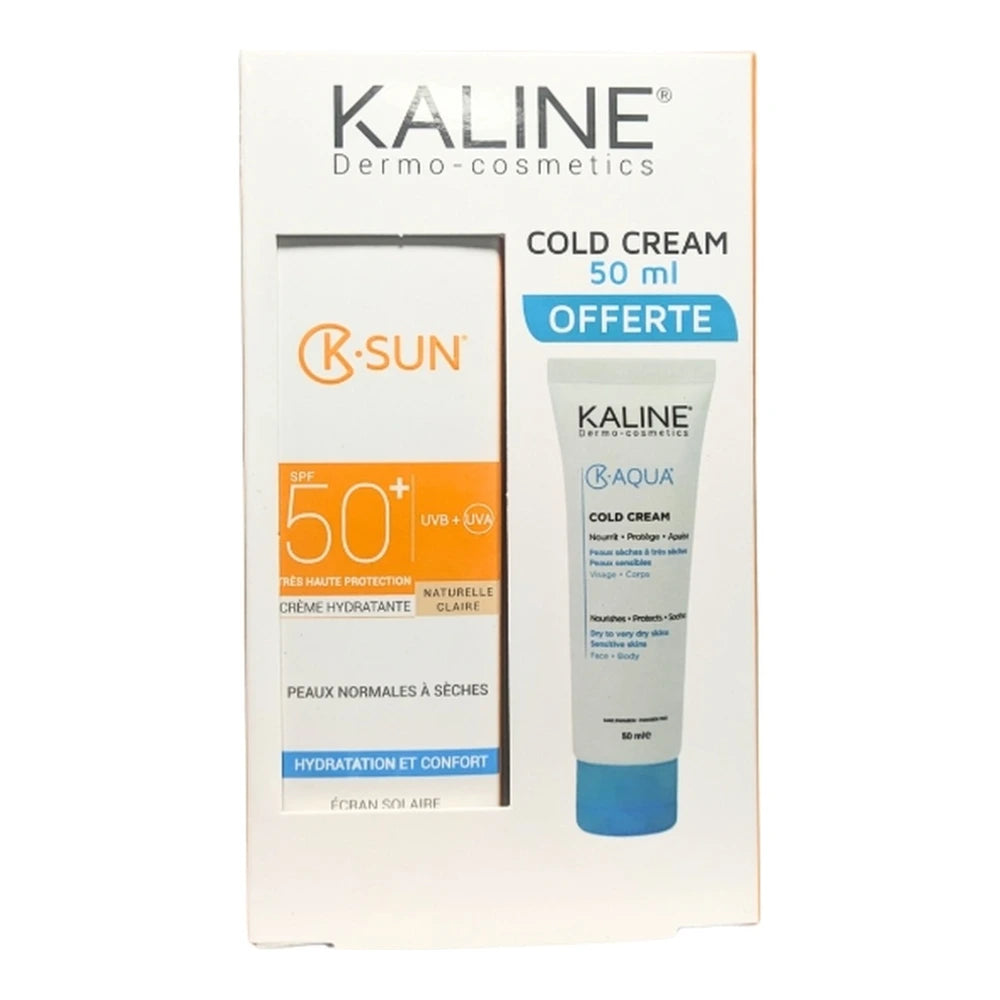 Pack Kaline K-Sun écran Naturelle Claire SPF50+ 50 ml et Cold Cream 50 ml – coffret