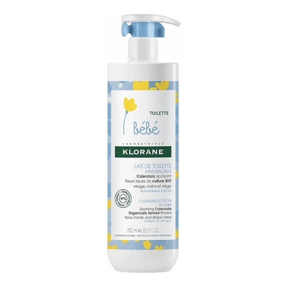 Klorane Bébé Lait de Toilette Sans Rinçage au Calendula Peau Normale à Sèche 500 ml