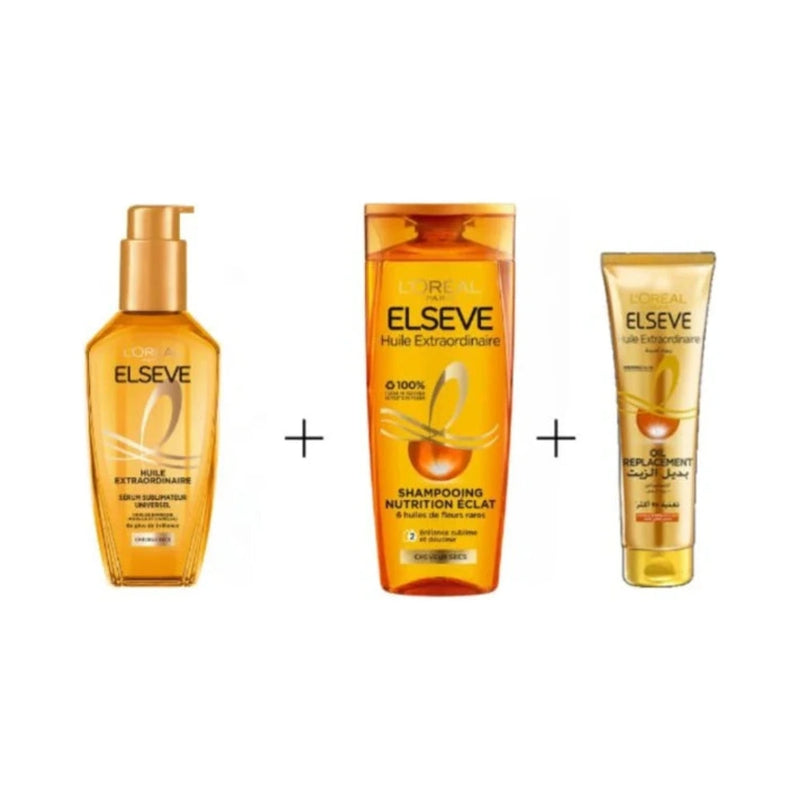 L'Oréal Paris Elseve روتين Huile Extraordinaire: زيت 100 مل + شامبو 200 مل + Oil Replacement 125 مل