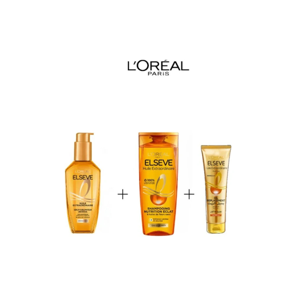L'Oréal Paris Elseve Routine Huile Extraordinaire : Huile 100 ml + Shampooing 200 ml + Oil Replacement 125 ml