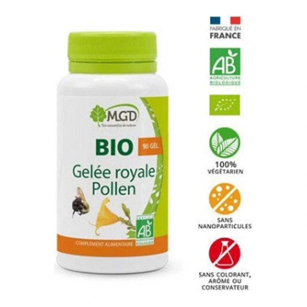 MGD Nature Gelée Royale Pollen Bio 90 gélules – flacon du complément alimentaire