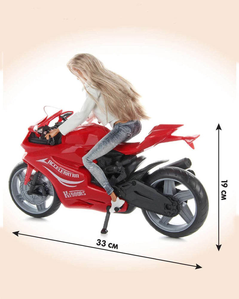 دمية مع دراجة نارية - أحمر - ديفا لوسي