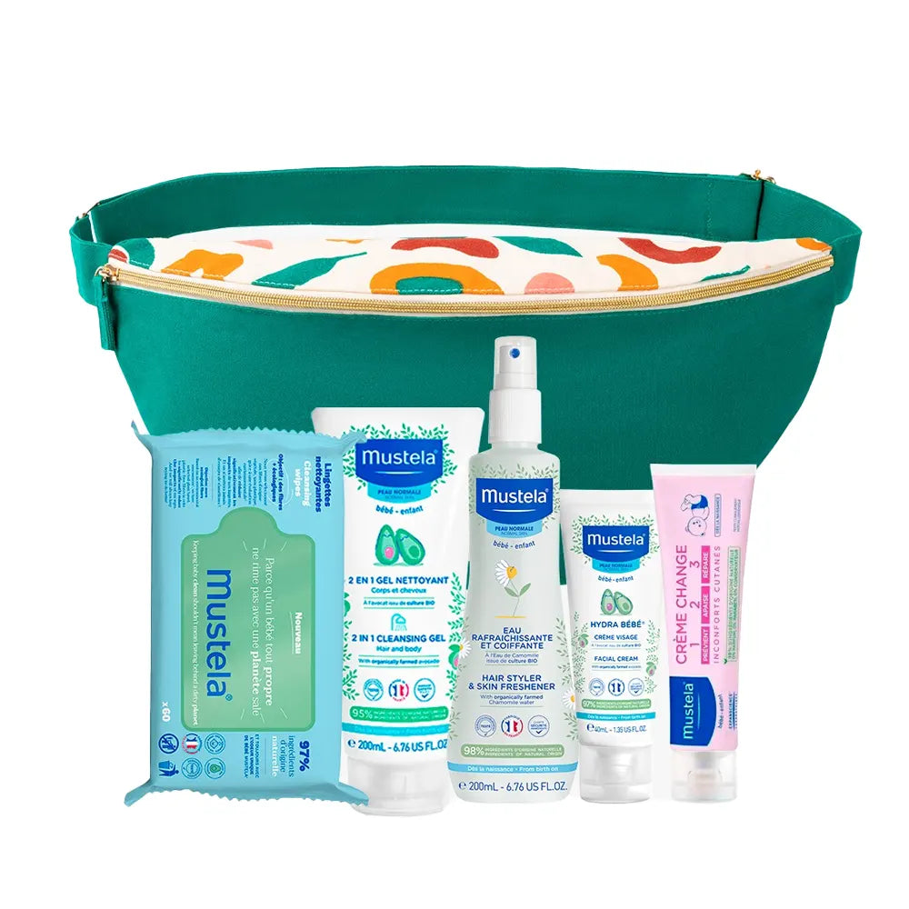 Mustela Pack Cleansing Gel + Refreshing Water + Diaper Cream + Hydra Baby Face Cream + Wipes = Free Fanny Pack!