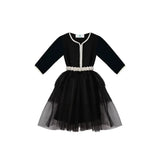 Kaftan Dress for Girl with Sleeves - Night Black