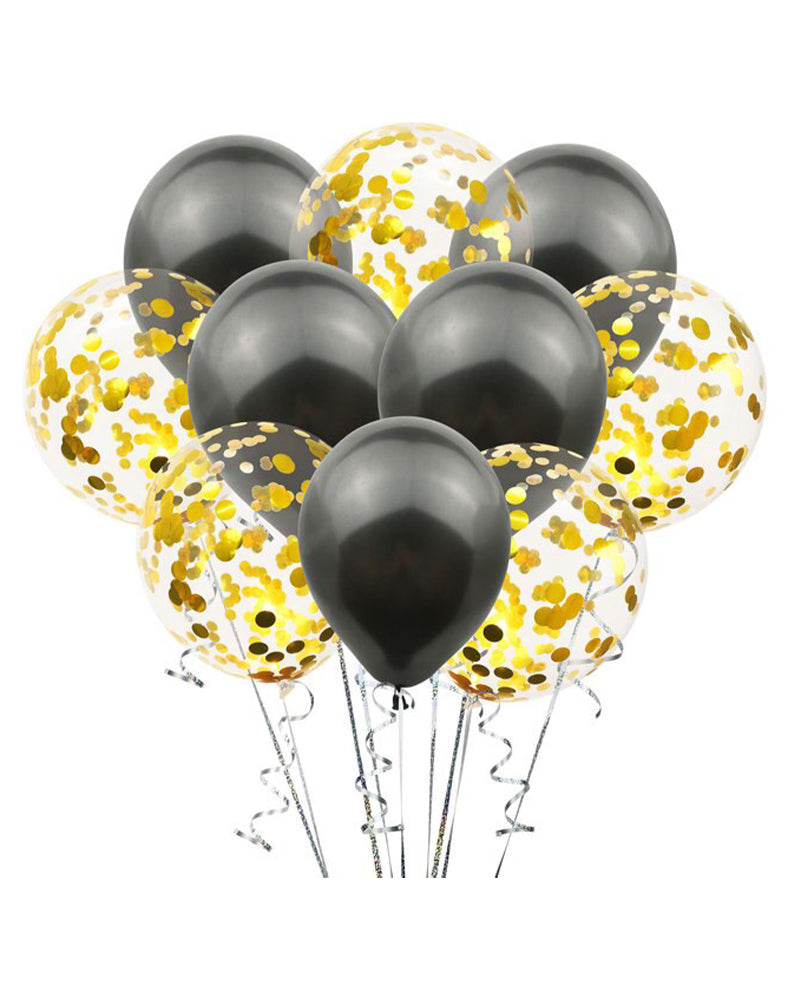 Pack 10 Ballons Pour Fête - Noir & Doré