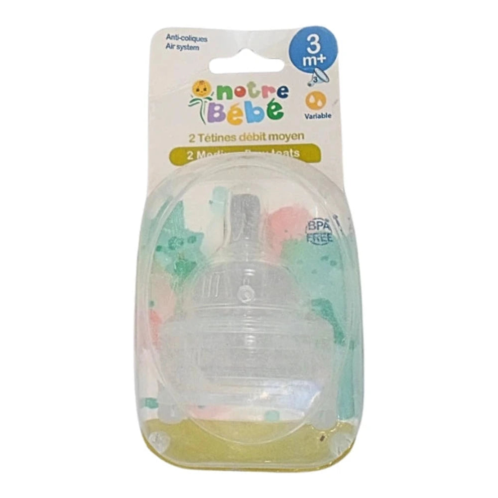 Notre Bébé lot de 2 tétines débit variable 0 mois+ – emballage