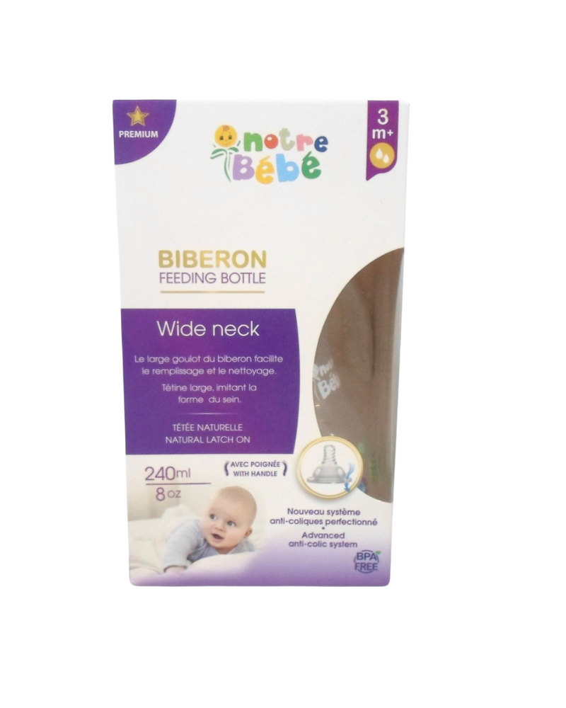Nuestro Biberón de Cuello Ancho con Muñeca +3m 240ml