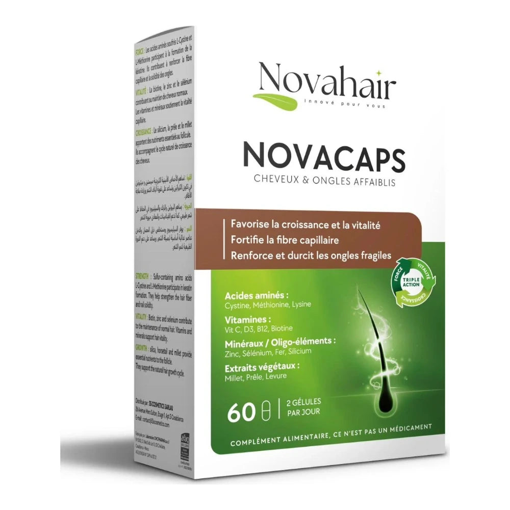 Novahair Novacaps Cheveux & Ongles Affaiblis – boîte de 60 gélules