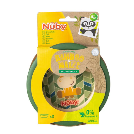 Nuby 2-Piece Bamboo Print Bowl - Green